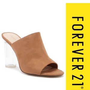 Faux suede lucite heels